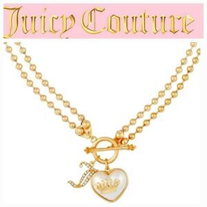 Juicy Couture Heart Crown J Rhinestone Logo Double Strand Necklace